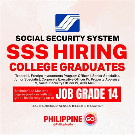bit.ly/sssishiring|SSS is Hiring: College Graduates are Preferred for Most Positions .